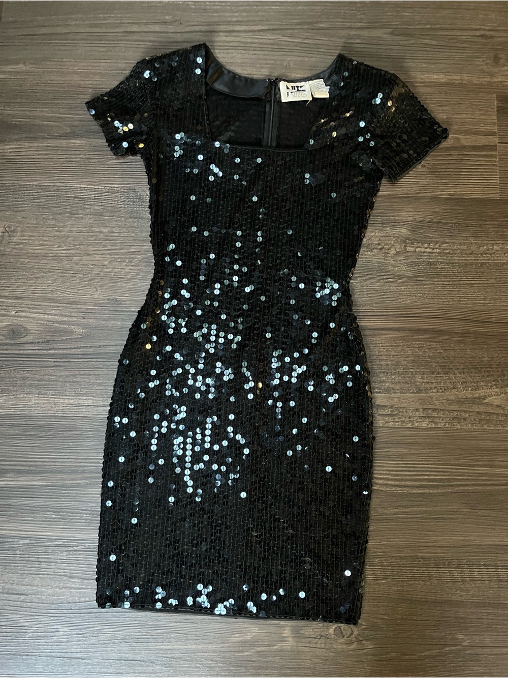 VTG Della Roufogali Niteline Cocktail Dress Short Sleeve Black Sequin | Size: 4